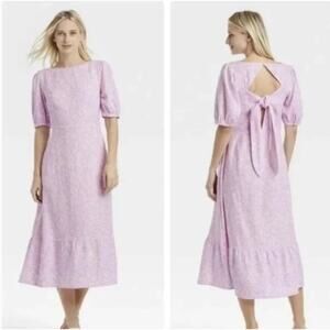 2/$30 Who What Wear Floral Linen Blend Midi Dress Purple Size S